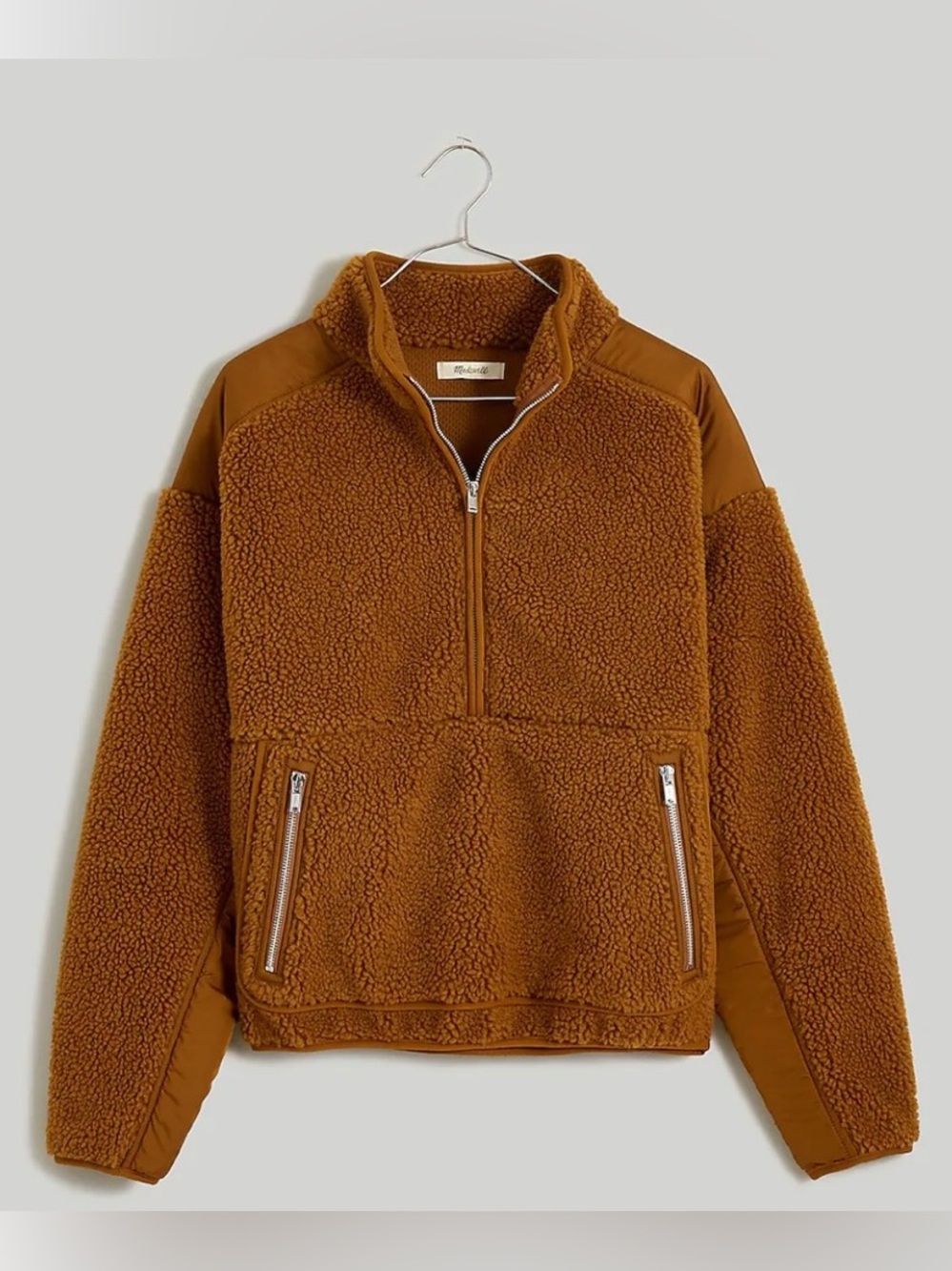 MADEWELL DRIED CEDAR BROWN FAUX SHEARLING HALF ZIP PULLOVER JACKET XL